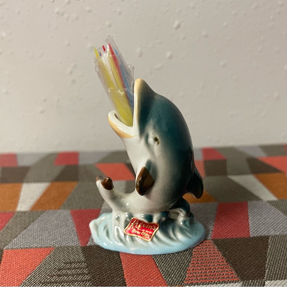 Vintage Sea World Toothpick Holder - Mini Figure Dolphin - Kelvin's Bone China - Picture 3 of 8